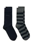 GANT Barstripe And Solid Socks 2-Pack Grå