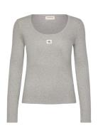 Calvin Klein Jeans Ls Woven Label 2X2 Rib Scoop Nec Grå