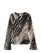 Mango Zebra Print Blouse Svart