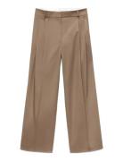 Mango Straight Cotton Trousers With Pleats Brun