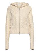 Monki Cropped Knitted Hoodie Kräm