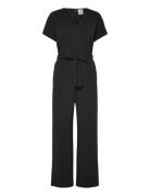 Calvin Klein Stretch Crepe Jumpsuit With Belt Svart