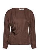 Malina Rosalie Jacquard Weave Satin Blouse Brun