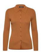 Lauren Ralph Lauren Rib-Knit Long-Sleeve Polo Cardigan Orange