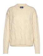 Polo Ralph Lauren Cable-Knit Wool-Cashmere V-Neck Sweater Kräm