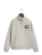 GANT G Badge Half Button Up Sweat Grå