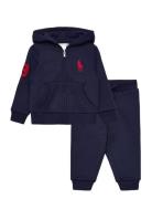 Ralph Lauren Baby Big Pony Fleece Hoodie & Jogger Pant Set Marinblå