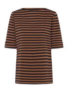 Lauren Women Striped Stretch Cotton Boatneck Tee Marinblå