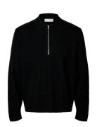 Selected Slhtray Merino Brushed Relaxed Zip Polo Svart