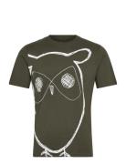 Knowledge Cotton Apparel Big Owl Print Tee - Gots/Vegan Grön