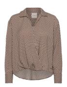 Calvin Klein Printed Crepe Ls Faux Wrap Top Brun