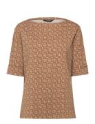 Lauren Women Geo-Print Stretch Cotton Boatneck Tee Brun