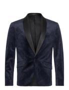 Lindbergh Embossed Velvet Smorking Blazer Marinblå