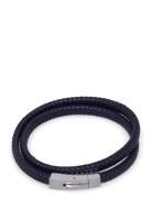 Edd. Leather Bracelet Double Marinblå