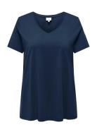 ONLY Carmakoma Carbonnie Life S/S V A-Shape Tee Noos Marinblå