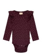 Petit Piao Body L/S Frill Modal Heart Burgundy