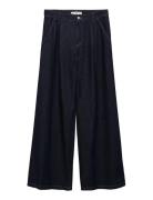 Mango Wide-Leg Pleated Jeans Marinblå