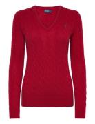 Polo Ralph Lauren Cable-Knit Wool-Cashmere V-Neck Sweater Röd