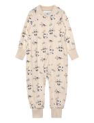 Geggamoja Bamboo Two Way Zip Pyjamas Green Tractor Kräm