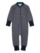 Geggamoja Pyjamas Two Way Zipper Green Stripe Marinblå