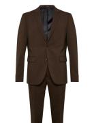 Lindbergh Plain Mens Suit - Normal Length Brun