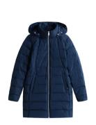 Tommy Hilfiger Mw Down Slim Coat With Fur Marinblå