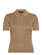 Lauren Ralph Lauren Metallic Cable-Knit Polo Sweater Beige