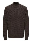 ONLY & SONS Onsleonard Life Reg 7 Half Zip Knit Cs Brun