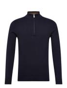 Lindbergh Structure Zip Neck Knit Marinblå
