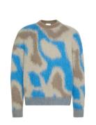 Calvin Klein Ls Pattern Brushed Alpaca Crewne Blå