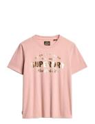 Superdry Luxe Metallic Logo Relaxed Tee Rosa