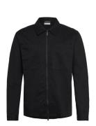 Knowledge Cotton Apparel Twill Zip Overshirt Svart