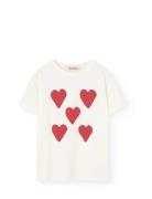 THE ANIMALS OBSERVATORY Hearts White Rooster T-Shirt Kräm