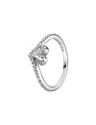 Pandora Heart And Wishb Sterling Silver Ring With Clear Cubic Zirconia...