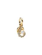 Pandora Hook 14K Gold-Plated Double Dangle With White Lacquered Artifi...