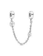 Pandora Daisy Sterling Silver Safety Chain With Clear Cubic Zirconia S...
