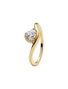Pandora Wave Heart 14K Gold-Plated Ring With Clear Cubic Zirconia Guld