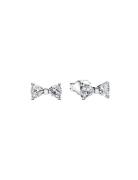 Pandora Bow Sterling Silver Stud Earrings With Clear Cubic Zirconia Si...
