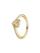 Pandora Heart And Wishb 14K Gold-Plated Ring With Clear Cubic Zirconia...