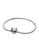 Pandora Disney Stitch Snake Chain Sterling Silver Bracelet With Purple...