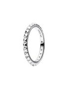Pandora Sterling Silver Pyramid Studded Ring With Clear Cubic Zirconia...