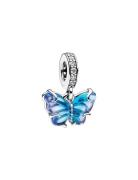 Pandora Butterfly Sterling Silver Dangle With Bi-Colour Blue Murano Gl...