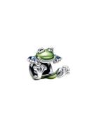 Pandora Frog Sterling Silver Charm With Transparent Blue And Green Ena...
