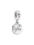Pandora Sisters Silver Dangle With Fancy Fuchsia Pink Cubic Zirconia S...