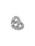 Pandora Infinity Knot Heart Sterling Silver Charm With Clear Cubic Zir...