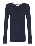 Rosemunde Rwbenita Silk Ls O-Neck Lace T-Shir Svart
