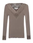 Rosemunde Rwbernadine Organic Ls V-Neck Lace Brun