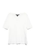 Lauren Ralph Lauren Stretch Cotton Elbow-Sleeve V-Neck Tee Vit