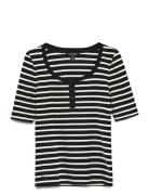 Lauren Ralph Lauren Striped Elbow-Sleeve Henley Top Svart