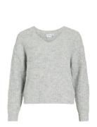 Vila Vilampe V-Neck L/S Knit Top-Noos Grå